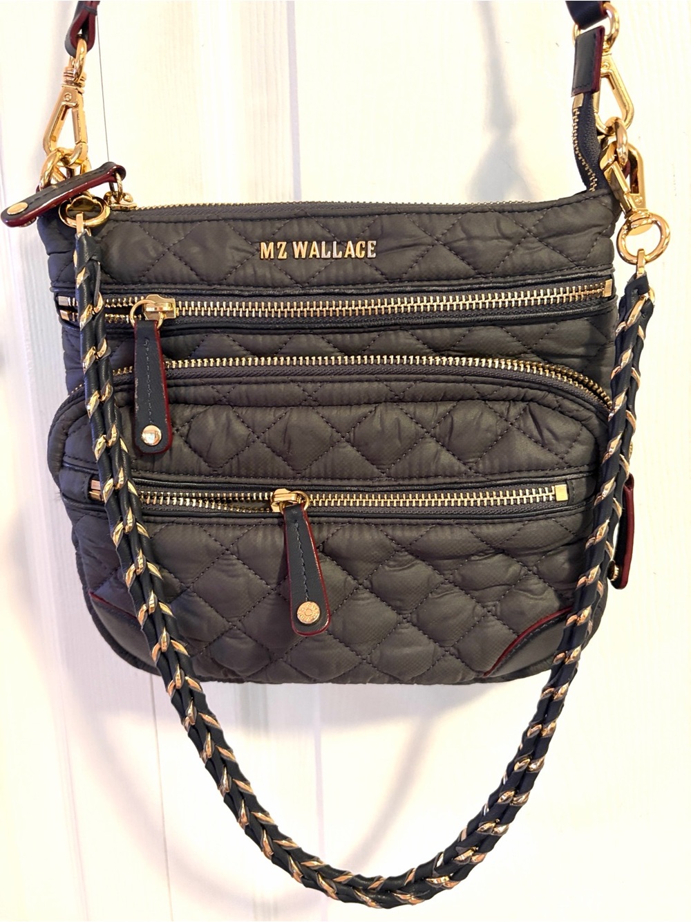 MZ WALLACE Bag Downtown Crosby Crossbody Shoulder Bag Gray Gold